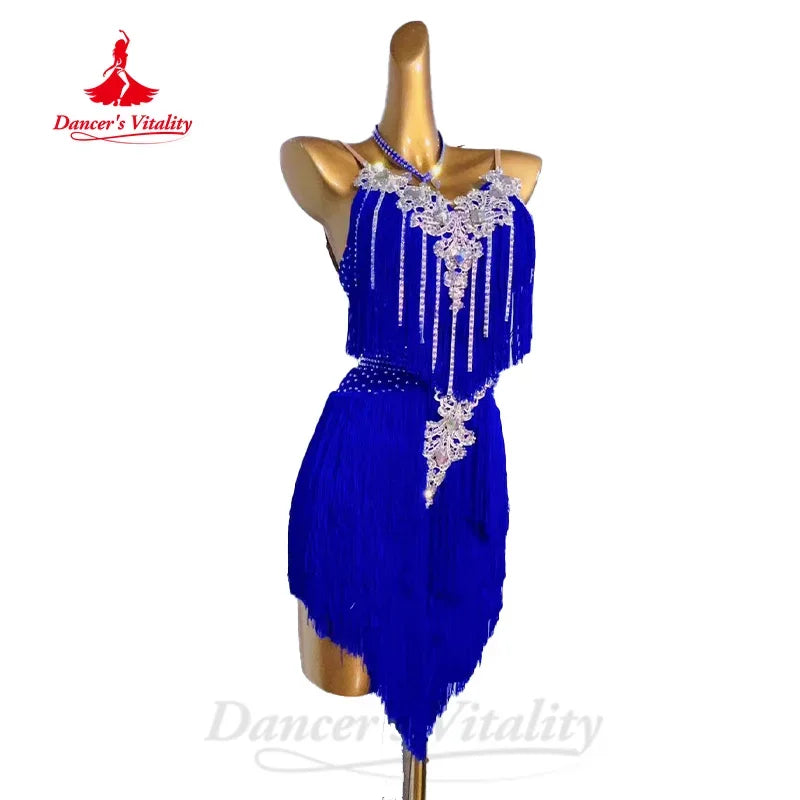 Latin Dance Fringe Dress for Women Rumba Chacha Tango Performance Tassel Skirt Costume Custom Adult Child Latin Dancing Dresses