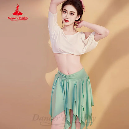 BellyDance Practice Suit Women's Customized Short Sleeved Top+Irregular Short Skirt 2pcs Oriental Dance Performance Clothing