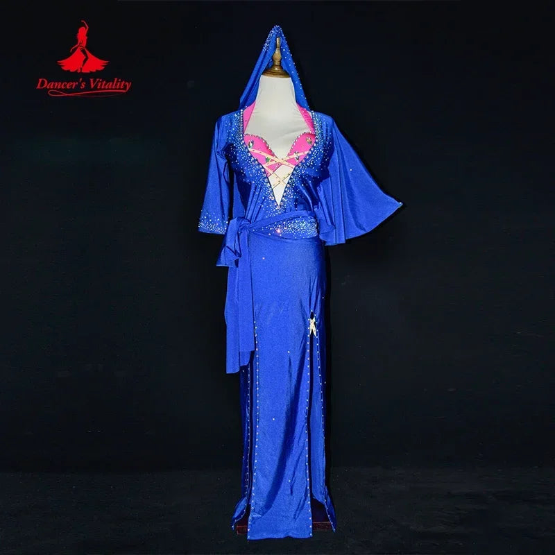 Belly Dance Performance Costume Suit for Women Custom Robe+bra+belt+hip Scarf 4pcs Adult Child Baladi Shaabi Competiton Suit