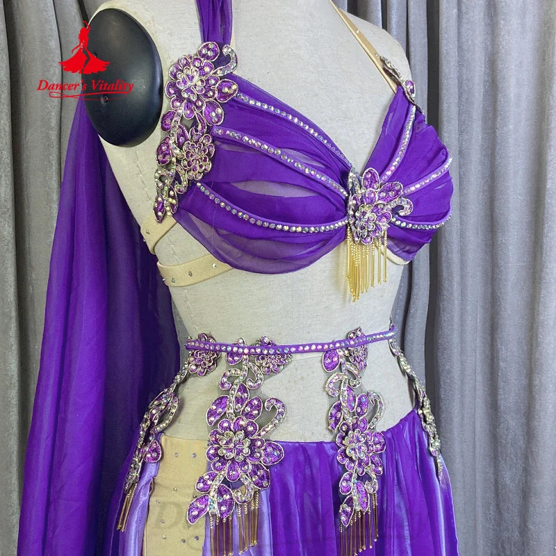 BellyDance Outfit Customized Senior AB Stones Bra+Sexy Split Long Skirt 2pcs Adult Children Oriental Dance Performance Clothing