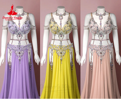 Bellydance Clothing Advanced Customization Diamond Chiffon Split Long Skirt  Women Oriental  Professional Performance Costume