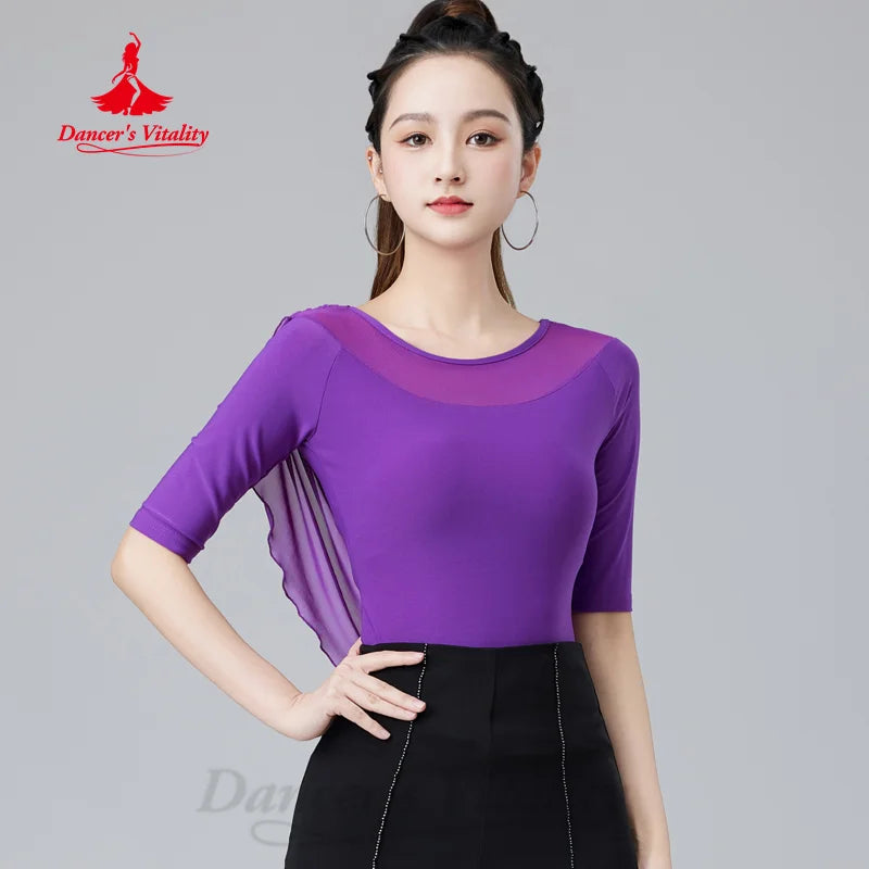 Modern Dancing Tops Customized Comfortable and Breathable Training Top Women's Tango Chacha Samba Latin Dance Practice Clothes