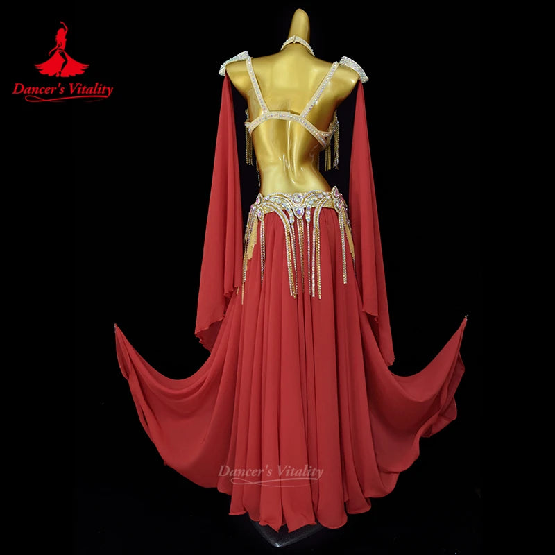 Belly Dance Performance Costume Women's Customized Senior AB Stones Tassel Set Oriental Dancing Competition Set Dance's Vitality