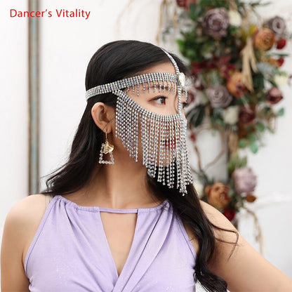 Belly Dance Face Mask Metal Diamond Chain Veil Indian Dancing Female Adult High-End Face Cover Performance Accessories