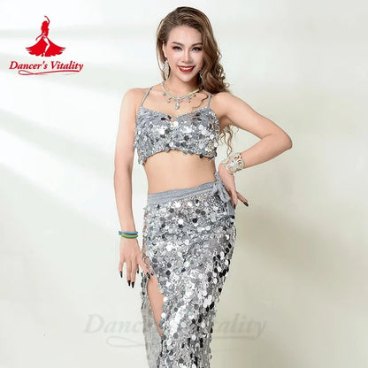 Belly Dance Performance Costume for Women Customsized Sequins Bra Top+long Hip Skirt 2pcs Adult Child Oriental Bellydance Outfit