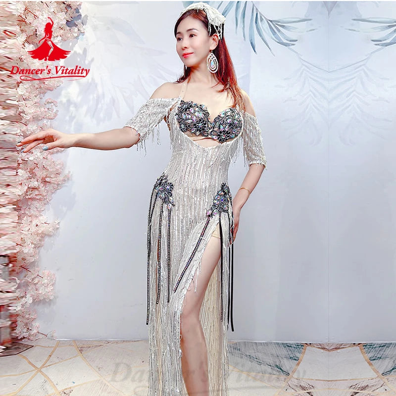 Belly Dance Costumes Set for Women Tassel Robe+bra Custom Adult Children Shaabi Balady Saidy Performance Wear Outfit