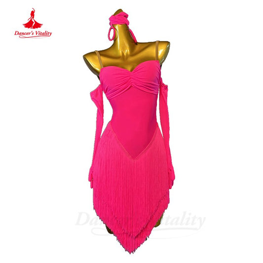 Latin Practice Dress Women High-End Custom Spandex Sleeveless Rumba Chacha Tango Performance Costume Skirt Latin Dresses