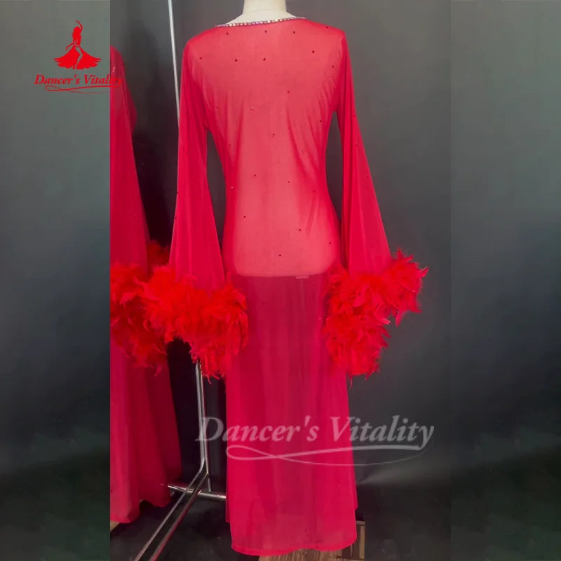 Belly Dance Clothing Customized High-end Luxury Feather Robe Stage Competition Performance Waiting Costumes Dance's Vitality