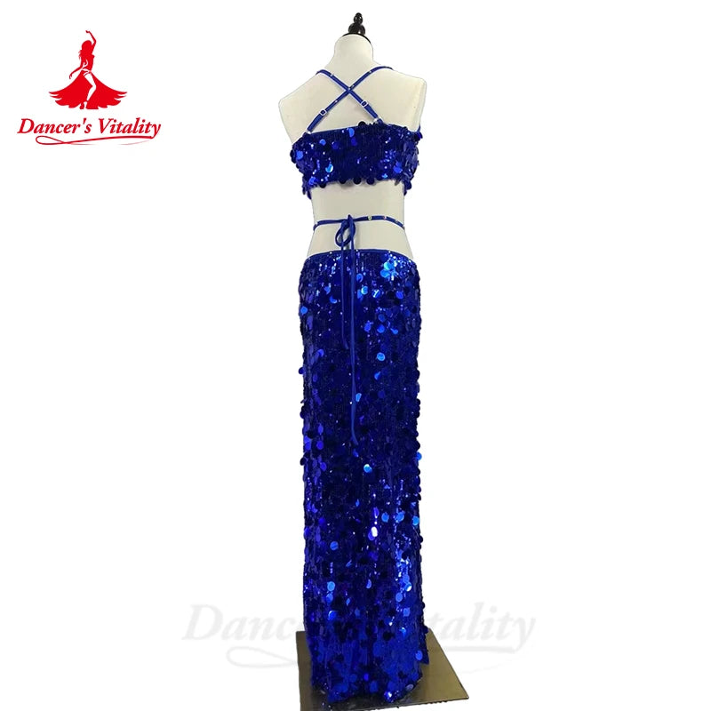 Belly Dance Costumes Set for Women Sequins Bra Top+long Skirt 2pcs Oriental Competiton Suit Custom Adult Child Bellydance Wear