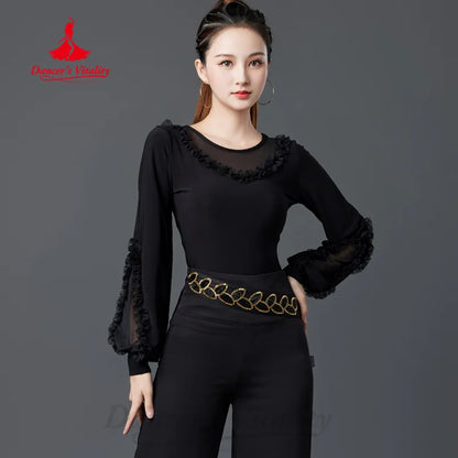 Latin Dancing Long Sleeved Top Women's Tango Chacha Samba Professional Practice Clothes Adult Modern Dance Training Clothing