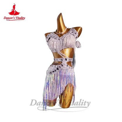 Latin Dance Performance Costume Dress for Women Customsized Senior AB Stones Sequins Competiton Clothing Child Adult Latin Skirt