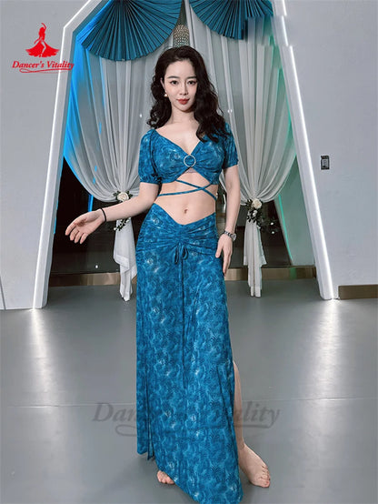 Belly Dance Costume Set for Women Short Sleeves Top+split Long Skirt Team Clothing Set Oriental Belly Dancing Female Outfit