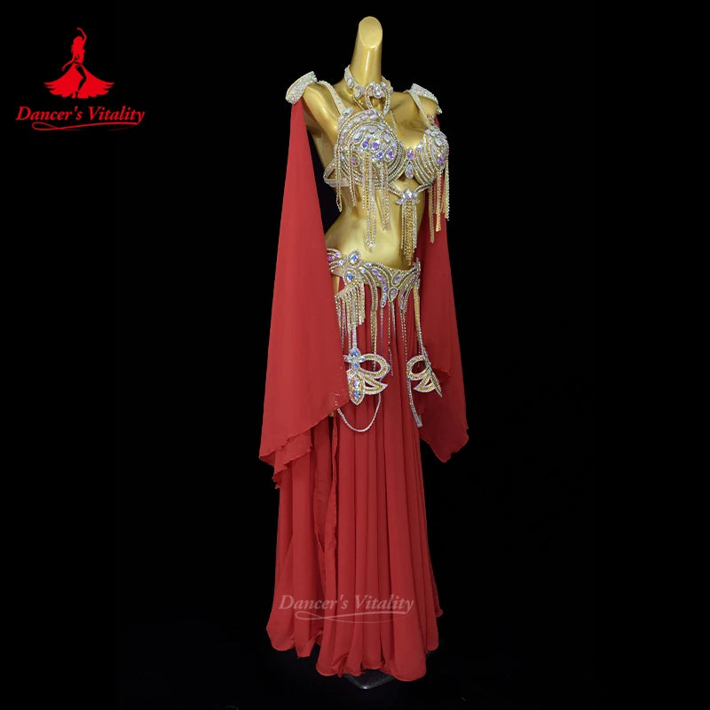 Belly Dance Performance Costume Women's Customized Senior AB Stones Tassel Set Oriental Dancing Competition Set Dance's Vitality