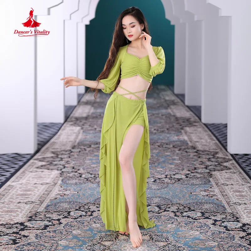 Belly Dance Clothes Suit for Women Winter Half Sleeves Top+skirt 2pcs Oriental Training Suit Female Bellydancing Wear Outfit