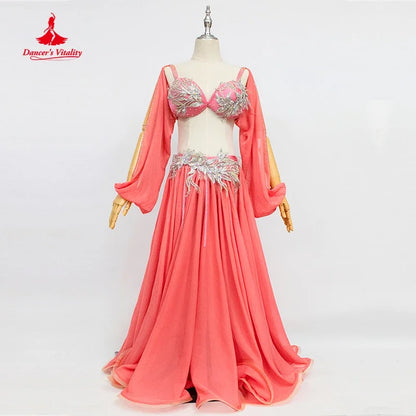 Belly Dance Costume Suit for Women Children Winter Long Sleeves Bra+chiffon Skirt 3pcs Female  Oriental Belly Dancing Outfit