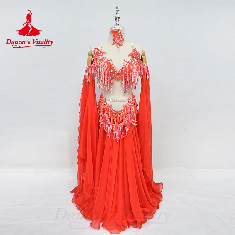 Belly Dance Performance Costume Set for Women Senior Bra+chiffon Long Skirt 2pcs Adult Children Oriental Dancing Clothing