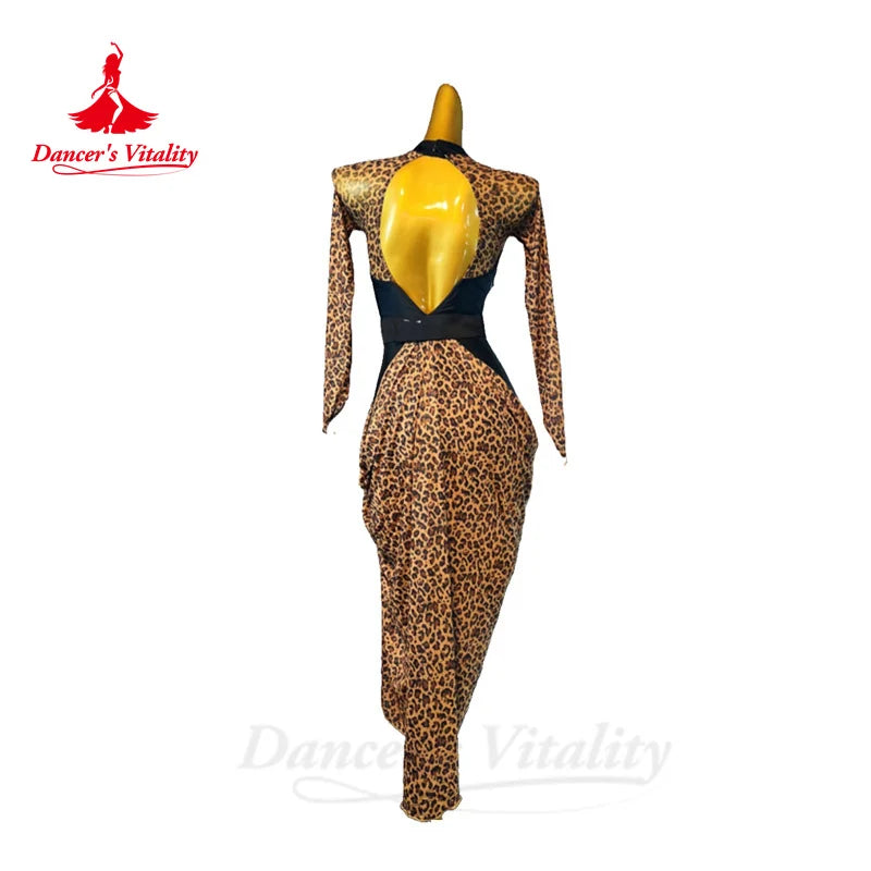 Latin Dance Performance Dress for Women Customsized Sexy Leopard Rumba Chacha Tango Competiton Costume Adult Child Latin Dresses