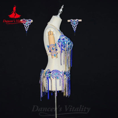 Belly Dancer Costume Set for Women Customsized Adult Children AB Stones Bra+belt 2pcs Oriental Bellydance Competition Outfit