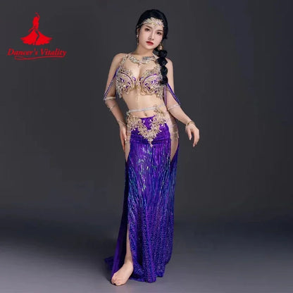 Belly Dancer Costume Set for Women Customsized Senior AB Stones Bra Top+long Skirt 2pcs Adult Children Oriental Dancing Outfit