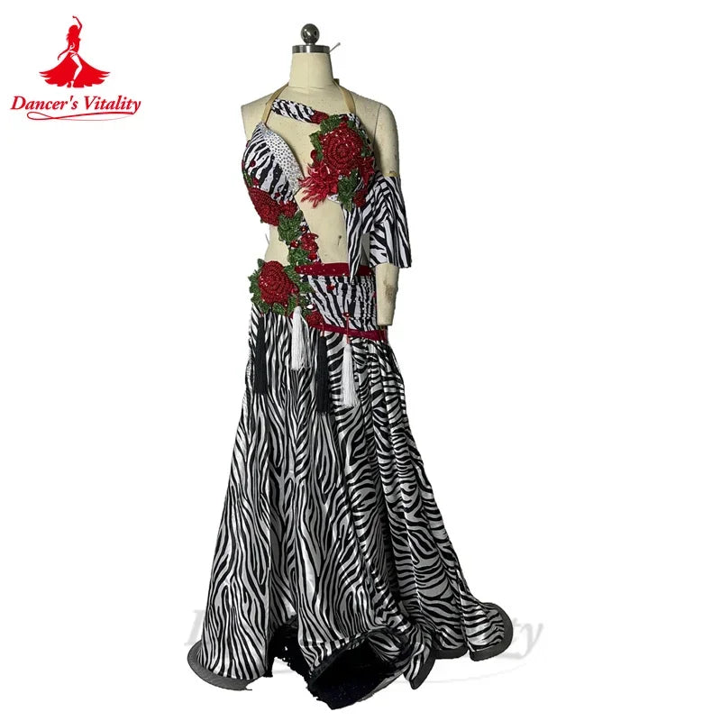 Belly Dance Performance Costume Set for Women Senior Zebra Bra Top+long Skirt 2pcs Custom Adult Children Oriental Dance Outfit