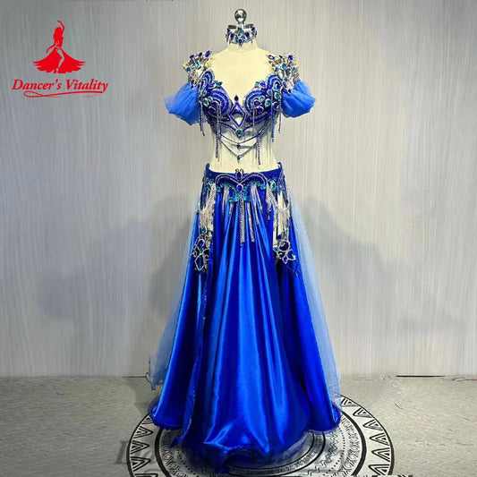 Bellydance Costume Suit Women's Customization Rhinestone Bra+senior Satin Long Skirt 2pcs Oriental Dance Performance Costumes