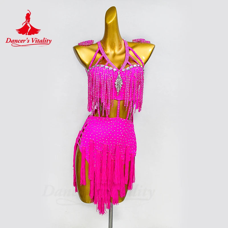 Latin Dance Dress for Women Rumba Chacha Tango Performance Professional Clothing Skirt Adult Child Children Latin Tassel Dresses