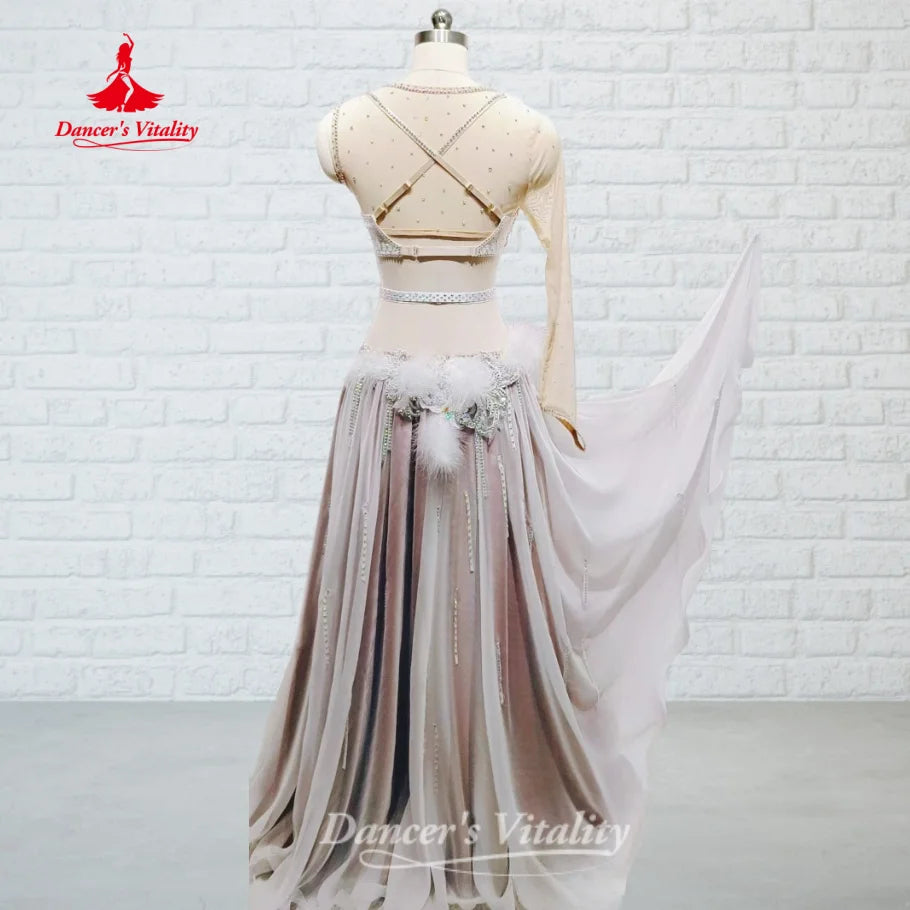 BellyDance Suit for Women Customized  AB Stones Feather Performance Costume Oriental Dance Competition Clothing Dance's Vitality