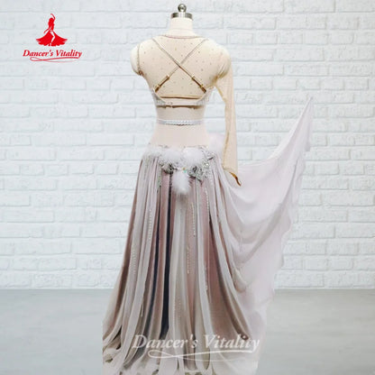 BellyDance Suit for Women Customized  AB Stones Feather Performance Costume Oriental Dance Competition Clothing Dance's Vitality