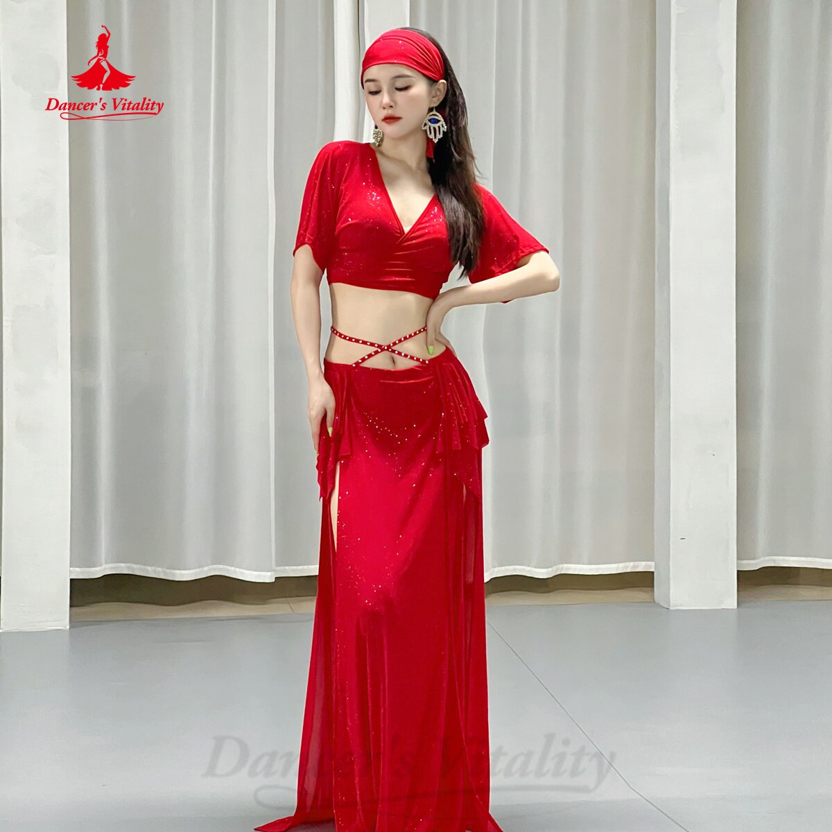 Belly Dance Costume Women 2023 New Summer Gauze Short Sleeves Top+Long Skirt 2pcs Oriental Training Suit Bellydance Outfit