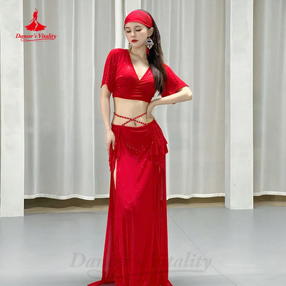 Belly Dance Costume Women 2023 New Summer Gauze Short Sleeves Top+Long Skirt 2pcs Oriental Training Suit Bellydance Outfit