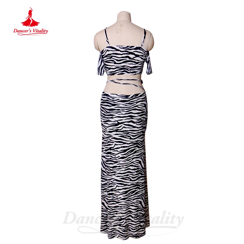 Belly Dance Costume Women Customsized Dancing Modal Zebra Short Sleeves Top+long Skirt 2pcs Bellydance Practice Suit