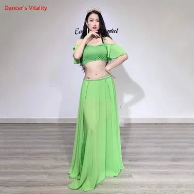 Belly Dance Suit Sling Top Off Shoulder Sleeves Split Skirt Practice Clothes Aldult Oriental Women Dancing Performance Clothing