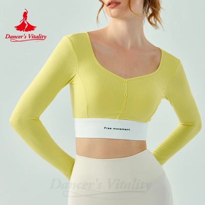 Yoga Costume Top for Women Long Sleeved Adult's Semi Fixed Cup Short Slim Fit  Running and Aerobics Fitness Clothing Tops