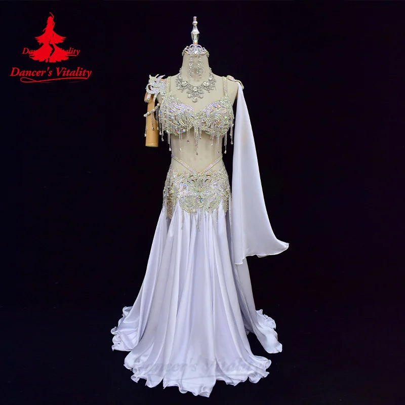 Belly Dance Suit Women Customization Luxury AB Stones Bra+senior Rhinestone Split Long Skirt 2pcs Oriental Performance Clothing