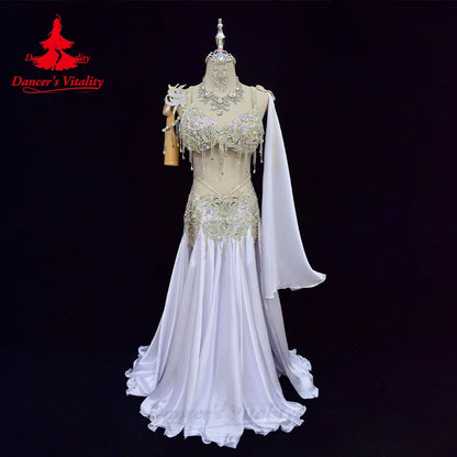 Belly Dance Suit Women Customization Luxury AB Stones Bra+senior Rhinestone Split Long Skirt 2pcs Oriental Performance Clothing