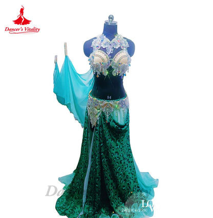 Bellydance Costume Set for Women Senior AB Stones Bra Top+belt 2pcs Customsized Adult Child Oriental Belly Dancing Bra Set