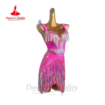 Latin Dance Dresses for Women Custom Senior Full Stones Rumba Chacha Tango Performance Costume Skirt Adult Child Latin Dress