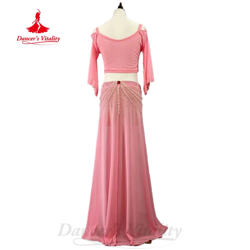 Belly Dancing Practice Set Customized Flare Sleeve Top+Sexy Split Long Skirts 2pcs Women's Oriental Dance Performance Clothing