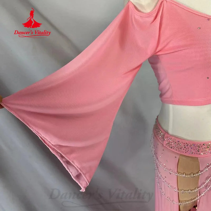 Belly Dancing Practice Set Customized Flare Sleeve Top+Sexy Split Long Skirts 2pcs Women's Oriental Dance Performance Clothing