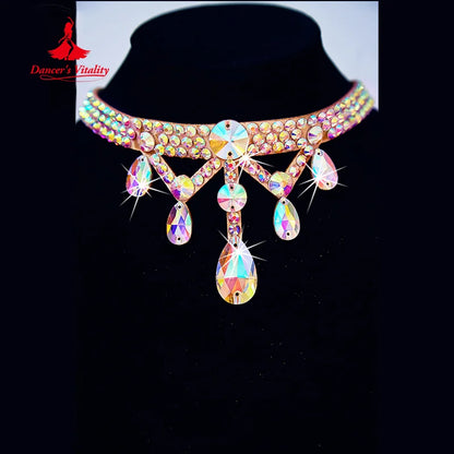 Modern Dancing Performance Accessories Customized High-end Luxury AB Stones Necklace Belly Dance Competition Ornament