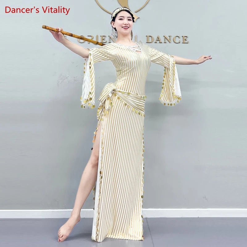 Belly Dance Costumes Robe Milk Silk Gold Sequins Dance Dresses Baladi Folk Custom 2022 Baladi Shaabi Oriental Dance Clothes