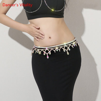 Belly Dance Belt Diamond-Studded Manual Waist Chain Oriental Dancing Female Adult Temperament Rhinestone Performance Accessories