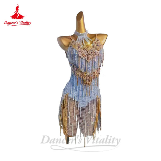 Latin Dance Competiton Dress for Women Senior AB Stones Rumba Chacha Tango Performance Costume Skirt Adult Child Latin Dresses