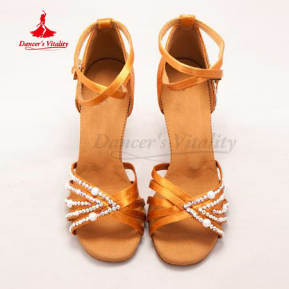 Latin Shoes Girl's Height 5.5cm,7.5cm,8.5cm Shoes for Women Rumba Chacha Tango Performance Accessories Shoes