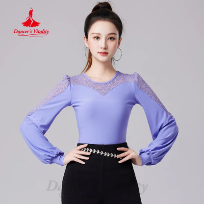 Latin Dance Long Sleeved Top Customized Comfortable Slimming Top Adult Tango Chacha Samba Professional Performance Clothing