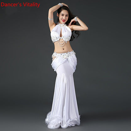 Belly Dance Professional Costume Suit Bra+Satin Long Skirt 2pcs Customzied for Women Oriental Belly Dancing Competiton Clothing