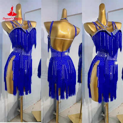 Latin Dance Fringe Dress for Women Custom Rumba Chacha Tango Performance Competiton Costume Adult Children Latin Dancing Outfit