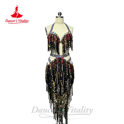 Belly Dance Costume Suit Customsized Women's Tassels Bra+irregular Long Skirt Oriental Dance Professional Performance Clothing