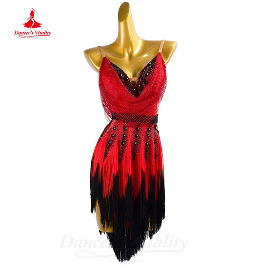 Latin Dance Professional Clothing Customized Sexy Backless Tassel Dress Adult Children Tango Chacha Samba Competition Dresses