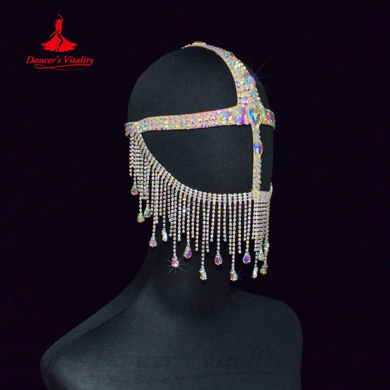 Belly Dance Face Mask Luxury Metal Diamond Chain Veil Indian Dancing Female Adult High-End Face Cover Performance Accessories